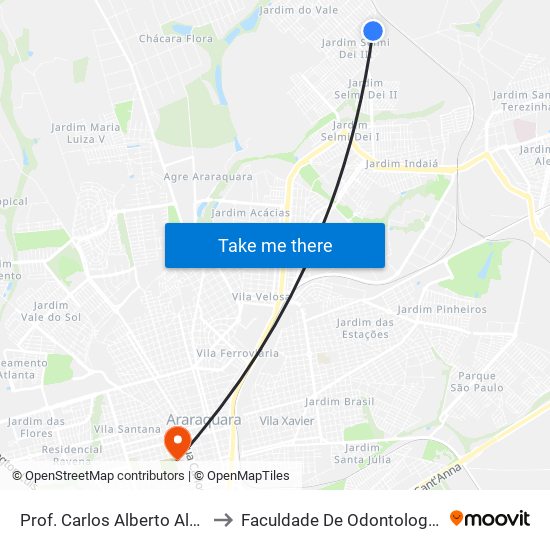 Prof. Carlos Alberto Alves De Carvalho to Faculdade De Odontologia De Araraquara map