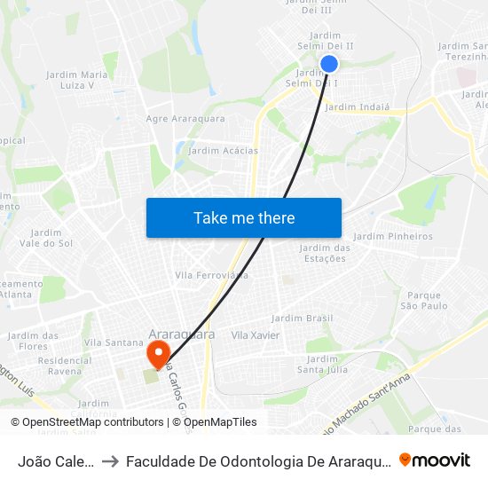 João Calera to Faculdade De Odontologia De Araraquara map