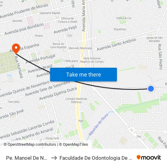 Pe. Manoel De Nobrega to Faculdade De Odontologia De Araraquara map
