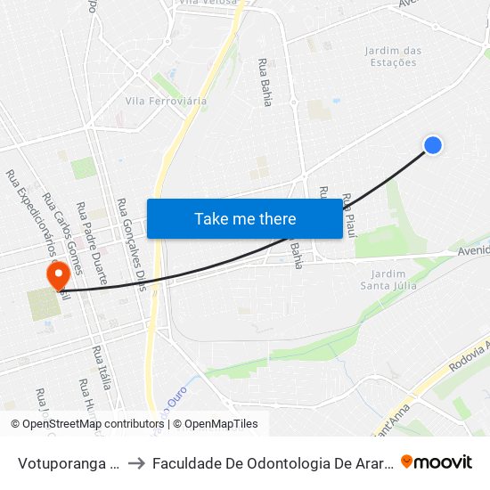 Votuporanga 190 to Faculdade De Odontologia De Araraquara map