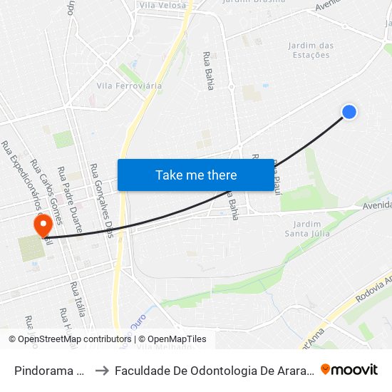 Pindorama 392 to Faculdade De Odontologia De Araraquara map