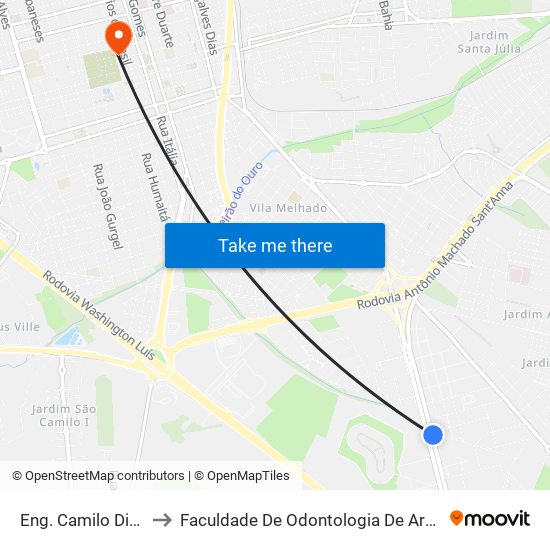 Eng. Camilo Dinucci to Faculdade De Odontologia De Araraquara map