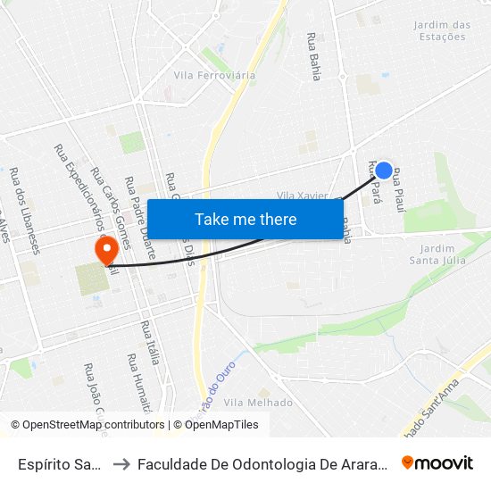 Espírito Santo to Faculdade De Odontologia De Araraquara map