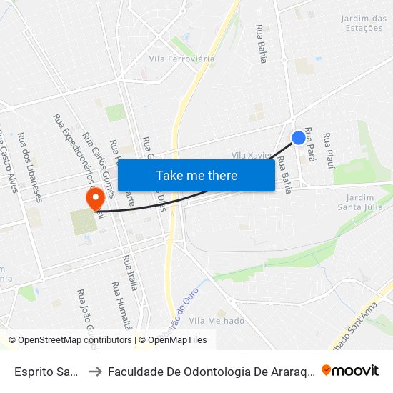 Esprito Santo to Faculdade De Odontologia De Araraquara map