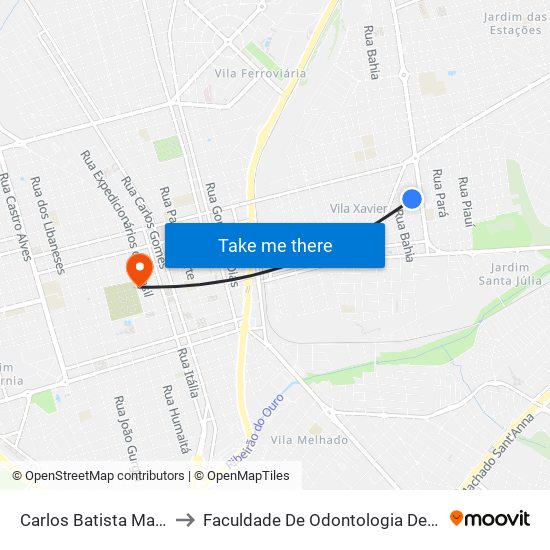 Carlos Batista Magalhães to Faculdade De Odontologia De Araraquara map