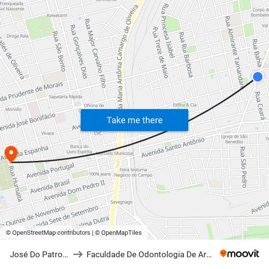 José Do Patrocinio to Faculdade De Odontologia De Araraquara map