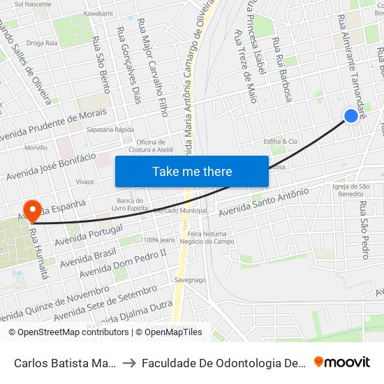 Carlos Batista Magalhães to Faculdade De Odontologia De Araraquara map