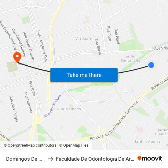 Domingos De Nobile to Faculdade De Odontologia De Araraquara map