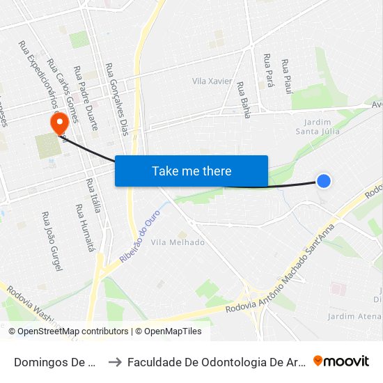 Domingos De Nobile to Faculdade De Odontologia De Araraquara map