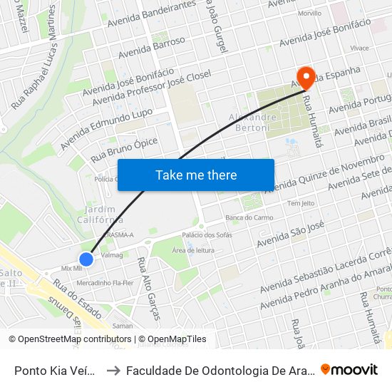 Ponto Kia Veículos to Faculdade De Odontologia De Araraquara map