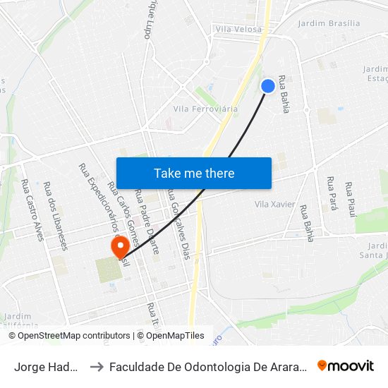 Jorge Haddad to Faculdade De Odontologia De Araraquara map