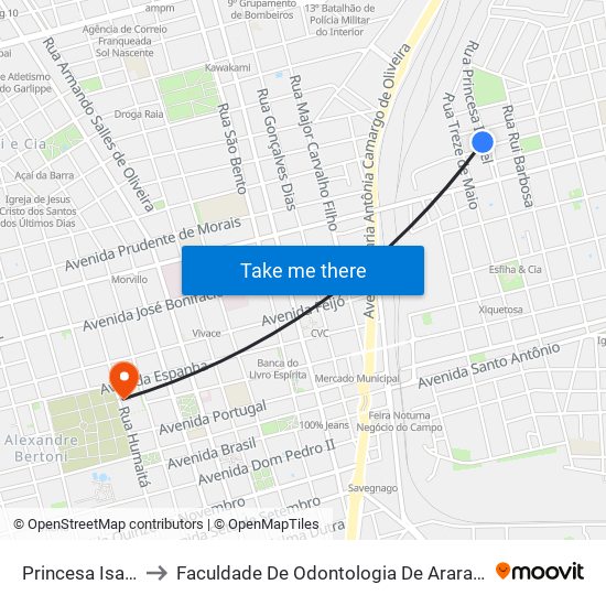 Princesa Isabel to Faculdade De Odontologia De Araraquara map