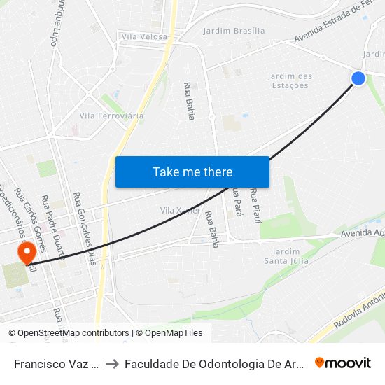 Francisco Vaz Filho to Faculdade De Odontologia De Araraquara map