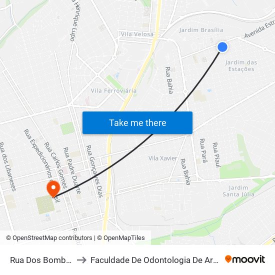 Rua Dos Bombeiros to Faculdade De Odontologia De Araraquara map