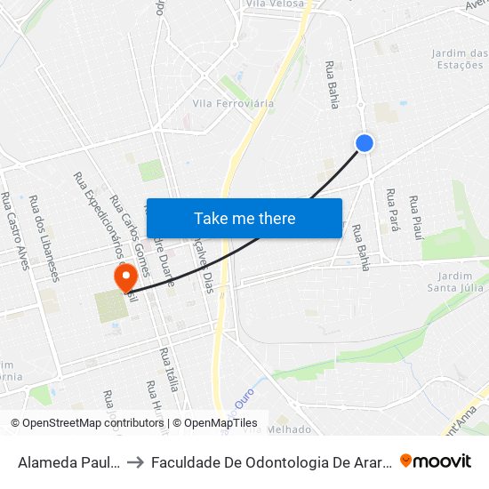 Alameda Paulista to Faculdade De Odontologia De Araraquara map