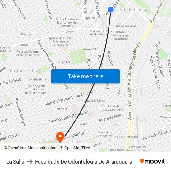 La Salle to Faculdade De Odontologia De Araraquara map