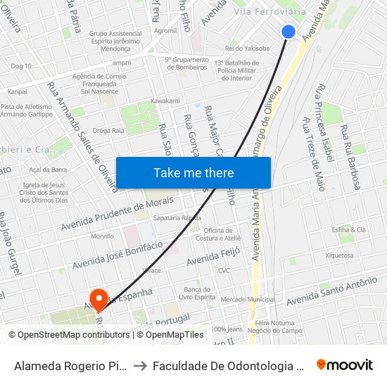 Alameda Rogerio Pinto Ferraz to Faculdade De Odontologia De Araraquara map