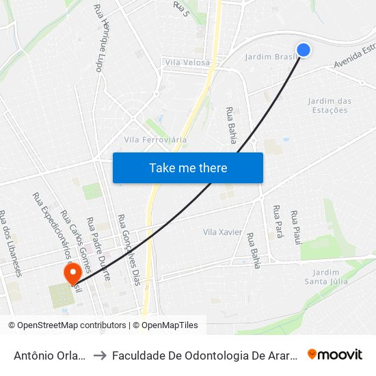 Antônio Orlando to Faculdade De Odontologia De Araraquara map