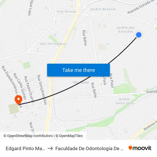 Edgard Pinto Machado to Faculdade De Odontologia De Araraquara map