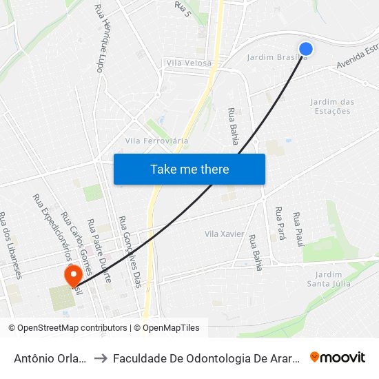 Antônio Orlando to Faculdade De Odontologia De Araraquara map