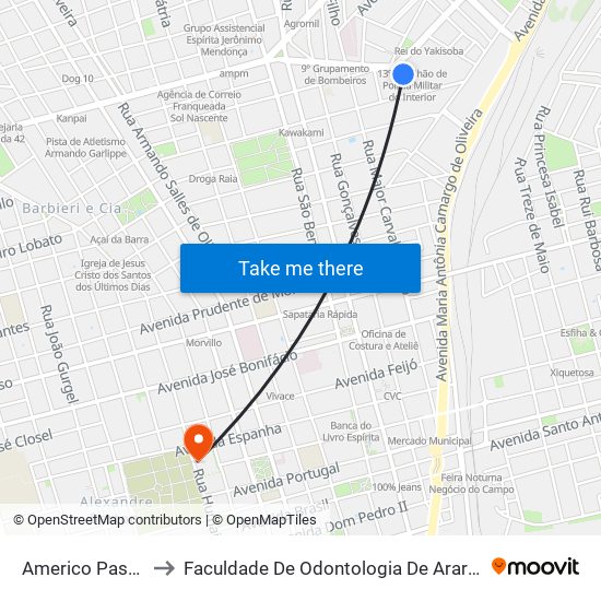 Americo Pasetto to Faculdade De Odontologia De Araraquara map