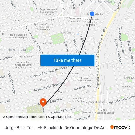 Jorge Biller Teixeira to Faculdade De Odontologia De Araraquara map