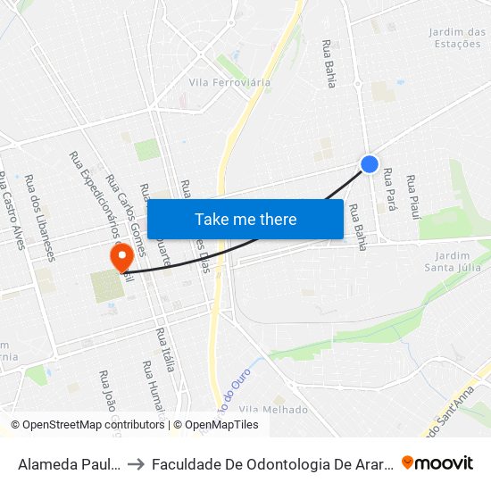 Alameda Paulista to Faculdade De Odontologia De Araraquara map