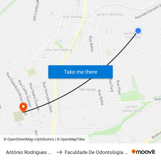 Antônio Rodrigues De Carvalho to Faculdade De Odontologia De Araraquara map