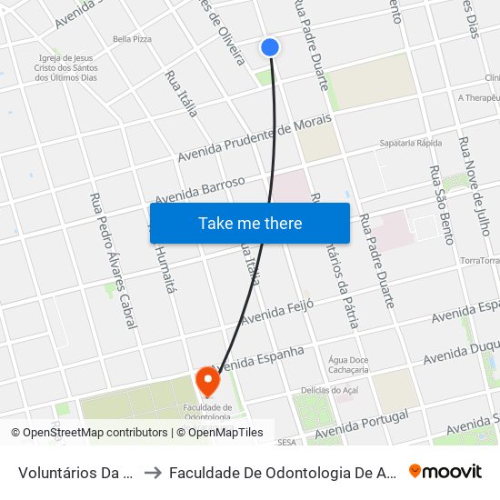 Voluntários Da Pátria to Faculdade De Odontologia De Araraquara map