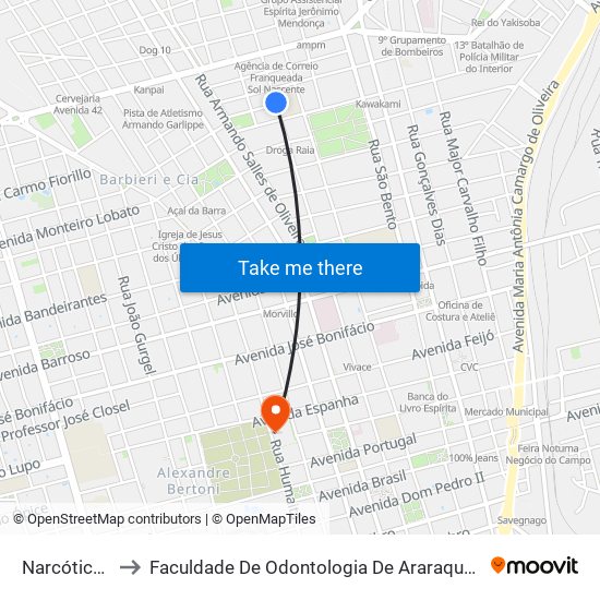 Narcóticos to Faculdade De Odontologia De Araraquara map