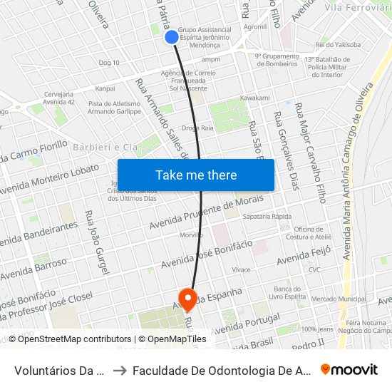 Voluntários Da Pátria to Faculdade De Odontologia De Araraquara map