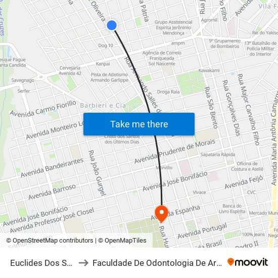 Euclides Dos Santos to Faculdade De Odontologia De Araraquara map