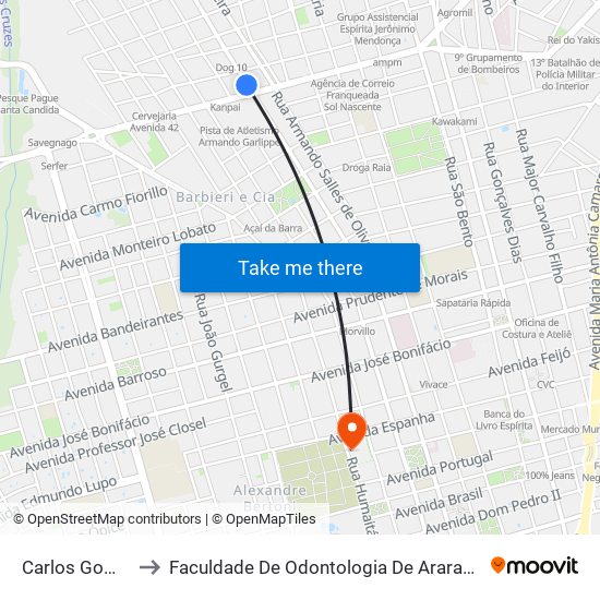 Carlos Gomes to Faculdade De Odontologia De Araraquara map