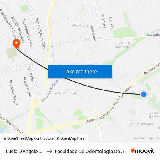 Lúcia D'Angelo Falcão to Faculdade De Odontologia De Araraquara map