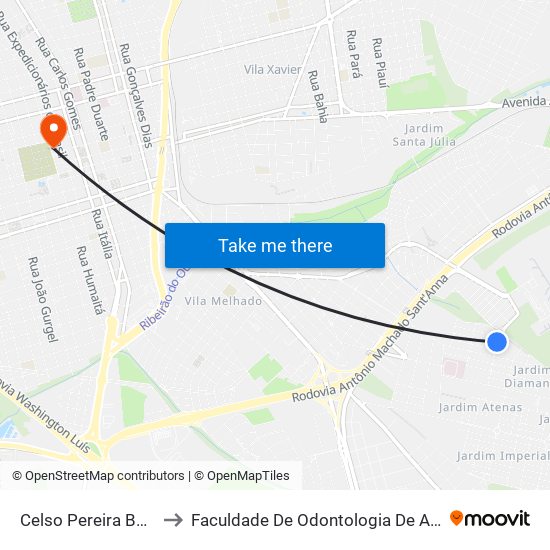 Celso Pereira Barbosa to Faculdade De Odontologia De Araraquara map