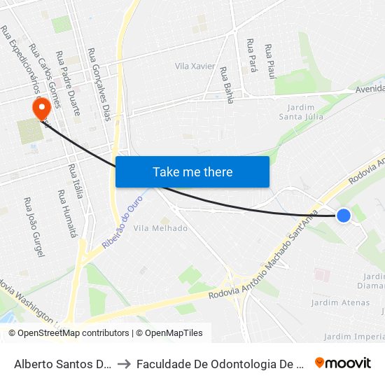 Alberto Santos Dumont to Faculdade De Odontologia De Araraquara map