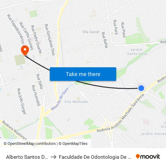 Alberto Santos Dumont to Faculdade De Odontologia De Araraquara map