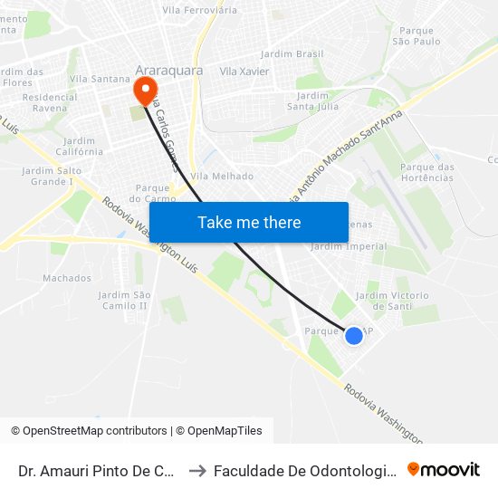 Dr. Amauri Pinto De Castro Monteiro to Faculdade De Odontologia De Araraquara map