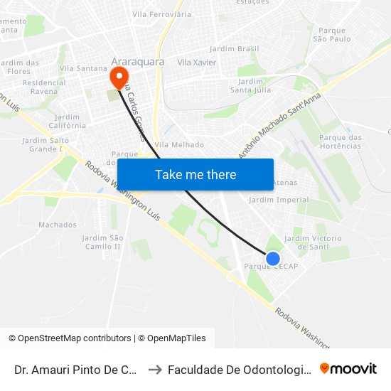Dr. Amauri Pinto De Castro Monteiro to Faculdade De Odontologia De Araraquara map