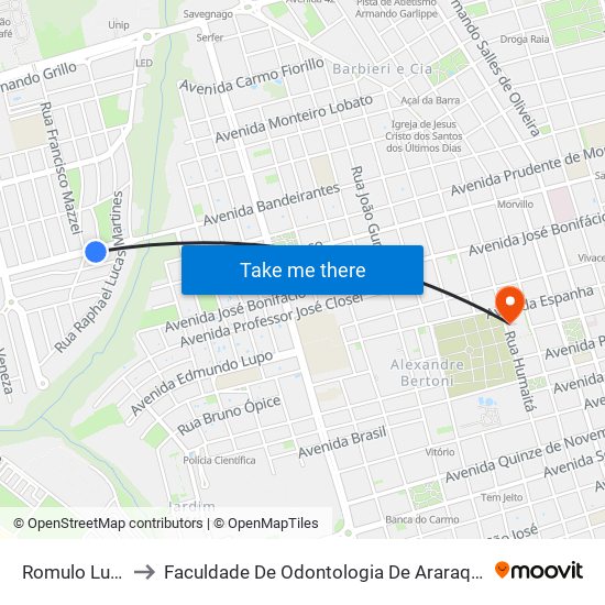 Romulo Lupo to Faculdade De Odontologia De Araraquara map