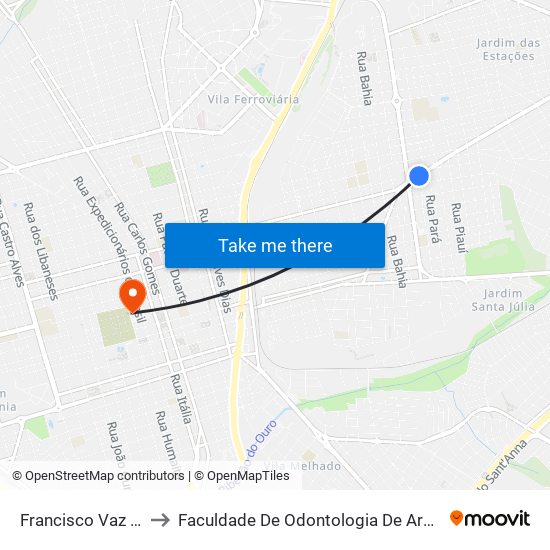 Francisco Vaz Filho to Faculdade De Odontologia De Araraquara map