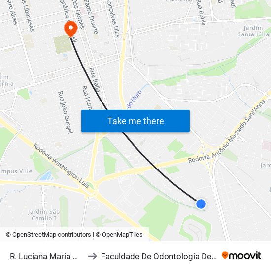 R. Luciana Maria Machado to Faculdade De Odontologia De Araraquara map