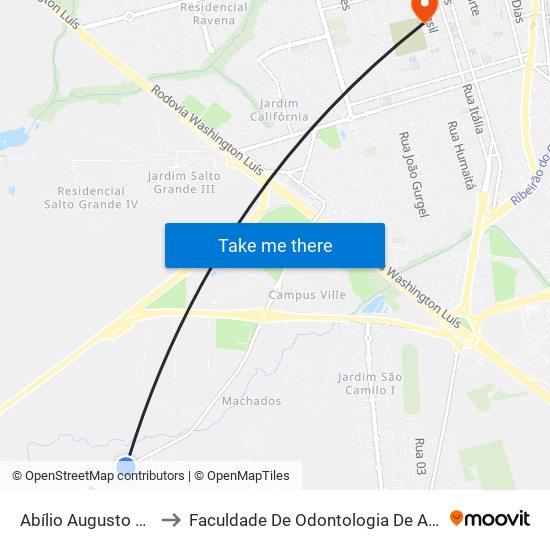 Abílio Augusto Corrêa to Faculdade De Odontologia De Araraquara map