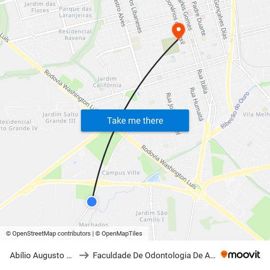 Abílio Augusto Corrêa to Faculdade De Odontologia De Araraquara map