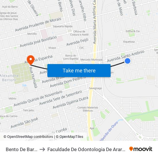 Bento De Barros to Faculdade De Odontologia De Araraquara map