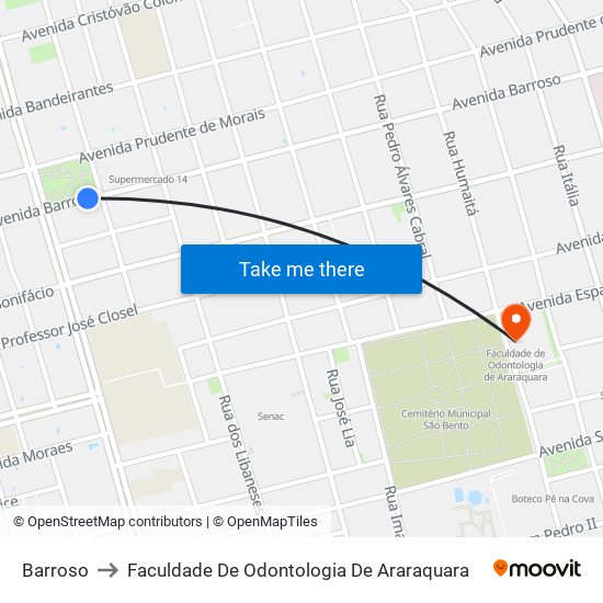 Barroso to Faculdade De Odontologia De Araraquara map