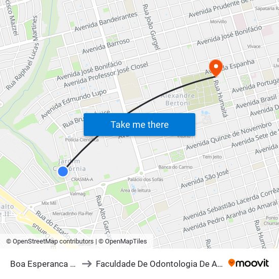 Boa Esperanca Do Sul to Faculdade De Odontologia De Araraquara map