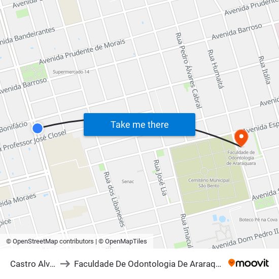 Castro Alves to Faculdade De Odontologia De Araraquara map