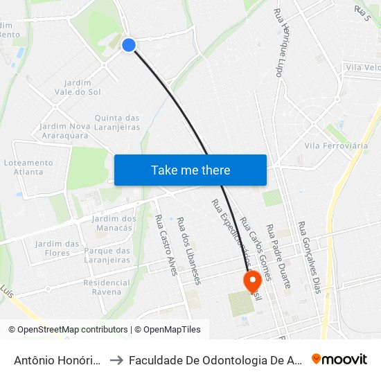 Antônio Honório Real to Faculdade De Odontologia De Araraquara map