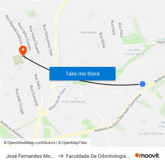 José Fernandes Monteiro Filho to Faculdade De Odontologia De Araraquara map